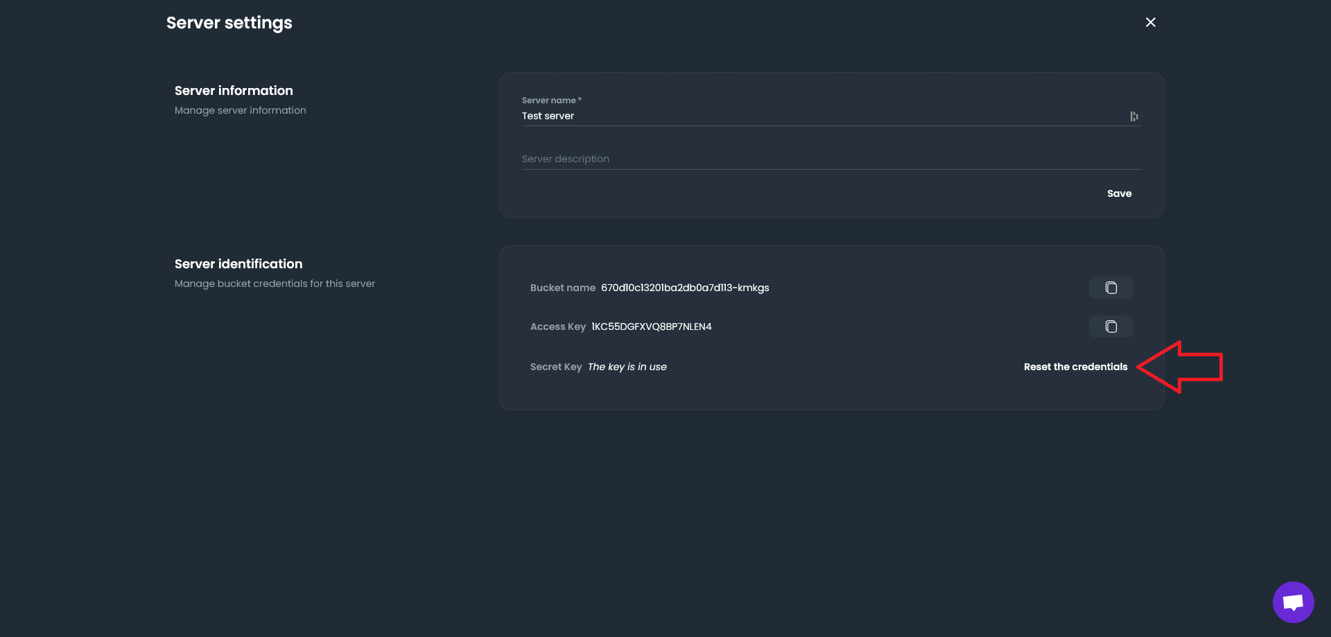 Change server credentials